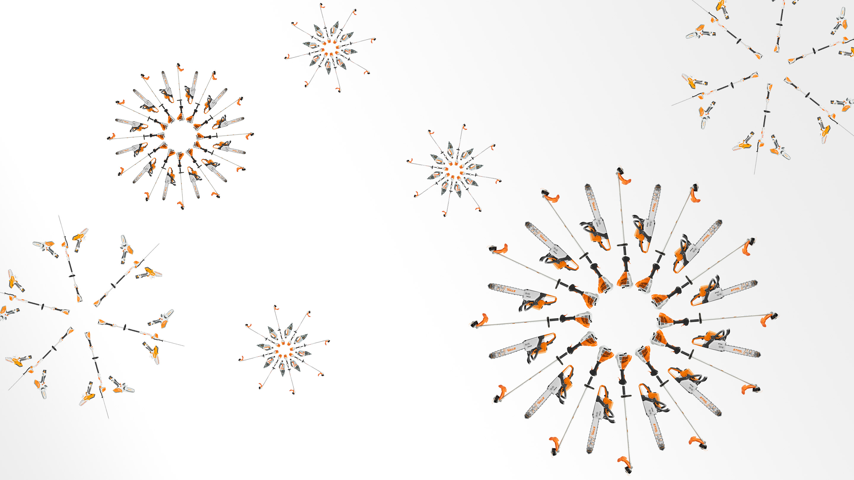 Copos de nieve hechos con herramientas de jardinería STIHL.