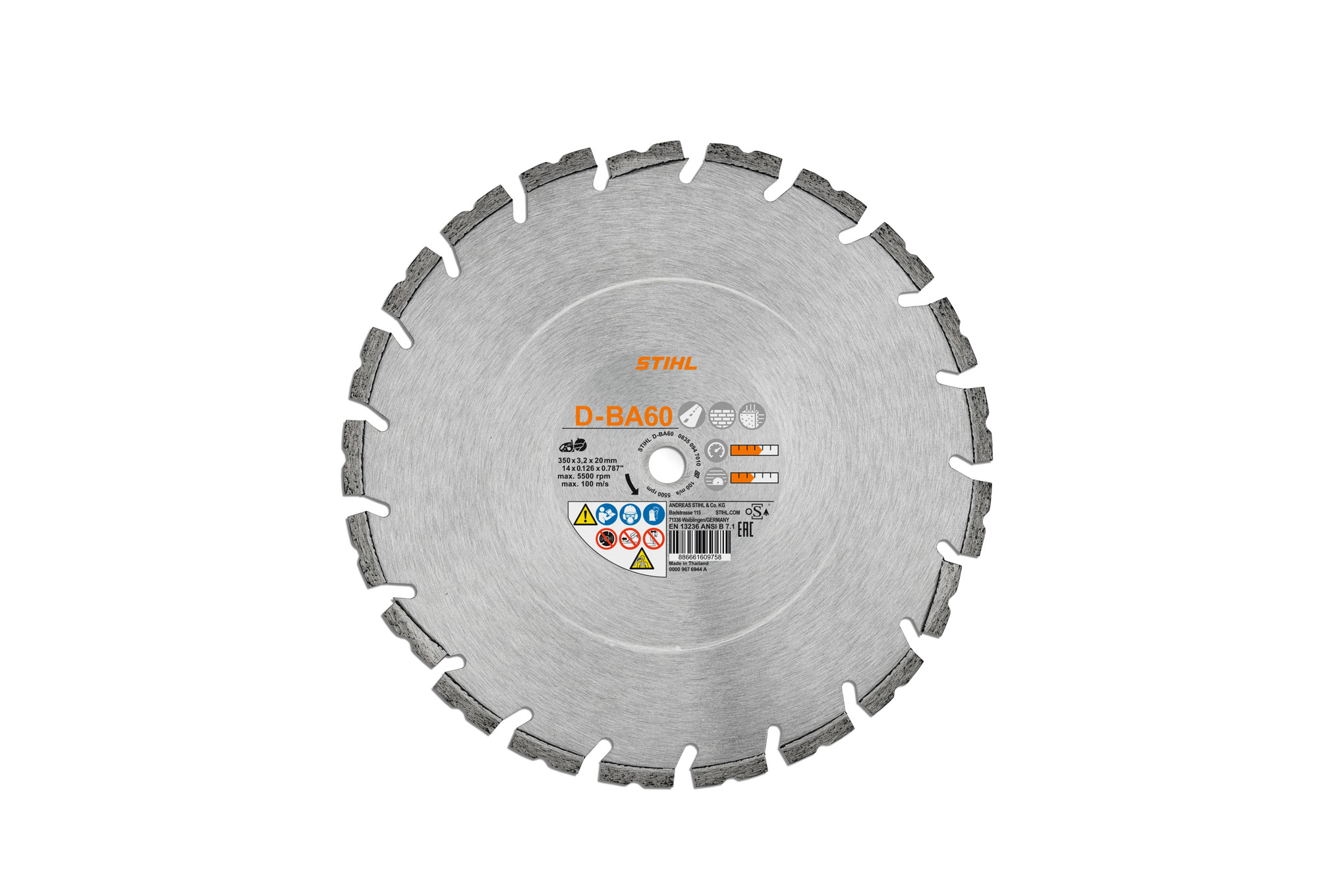Disco de diamantes, Hormigón/Asfalto, D‑BA60, Ø 350 mm/14"