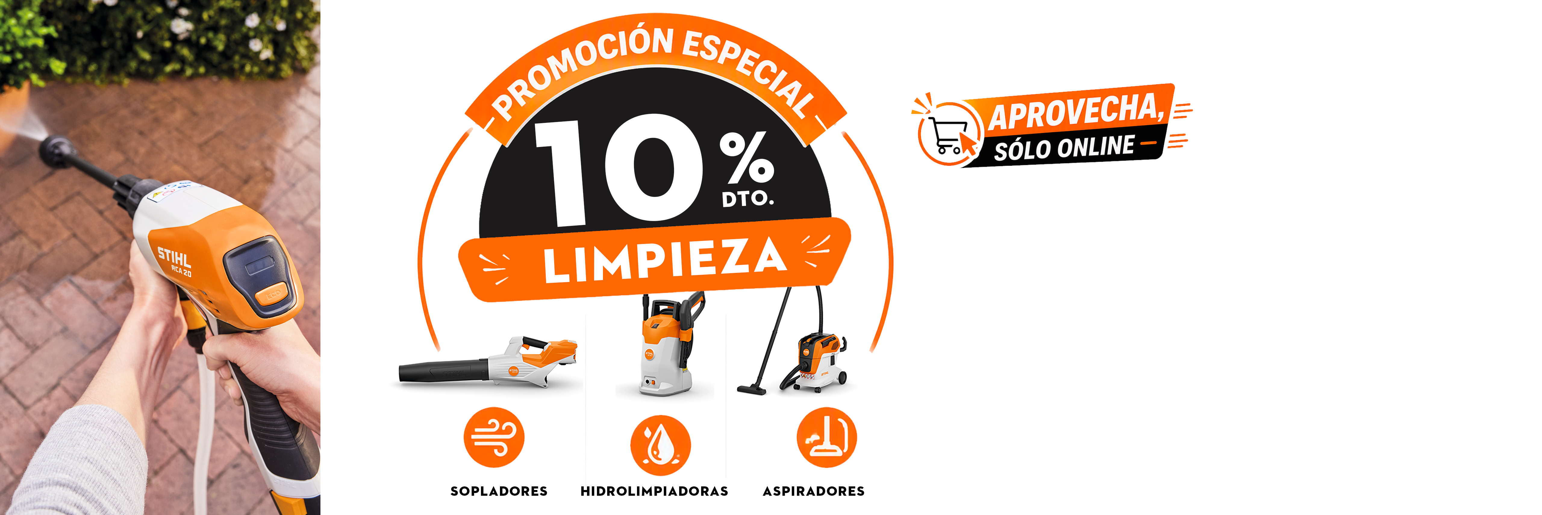 Composición con máquinas que habla de un 10% de descuento en máquinas seleccionadas