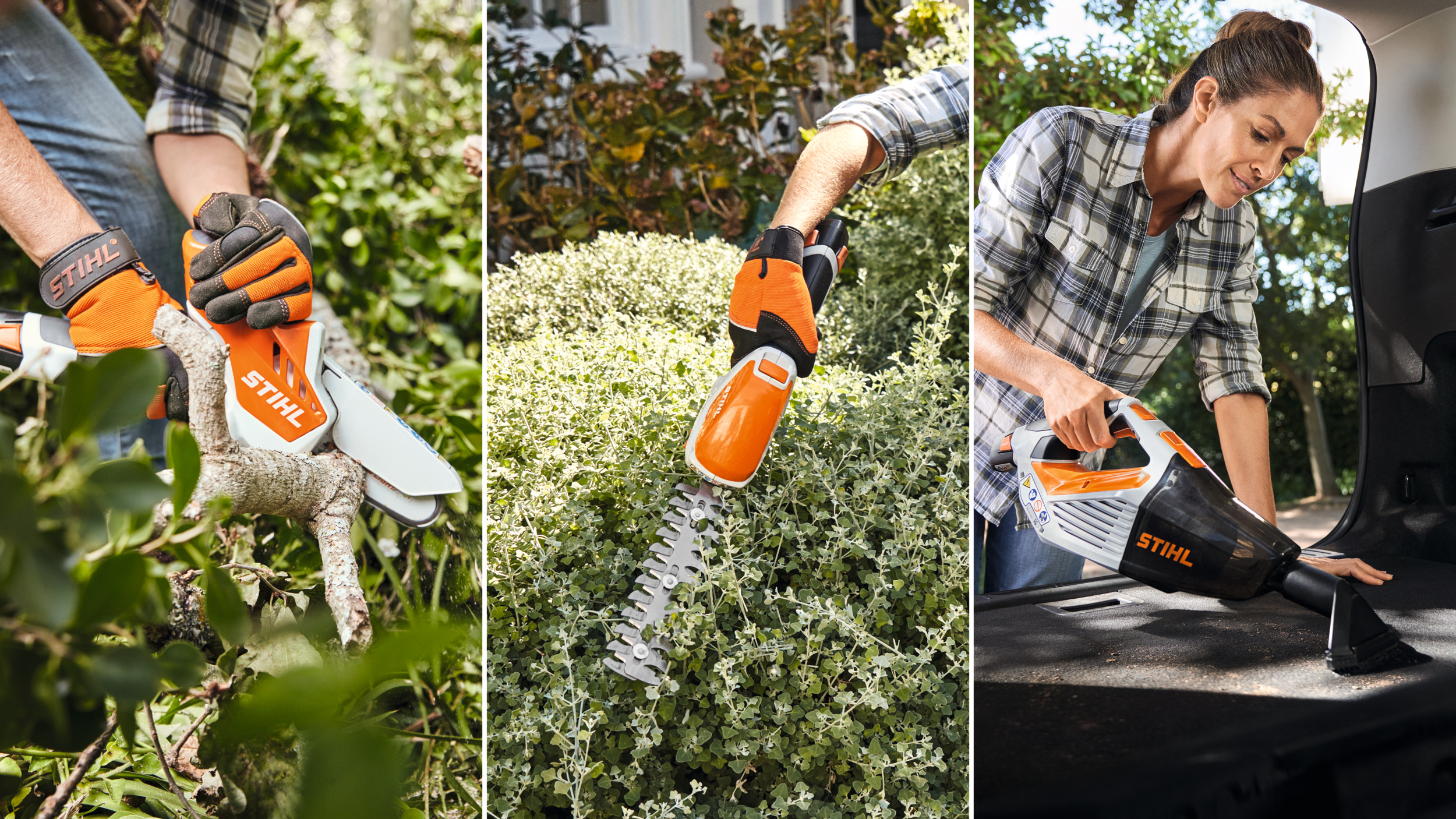 Mujer utilizando máquinas de batería STIHL AS