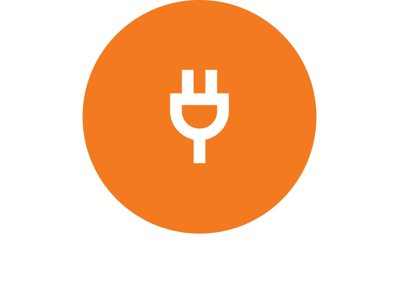 Icono de un enchufe eléctrico en un círculo naranja.