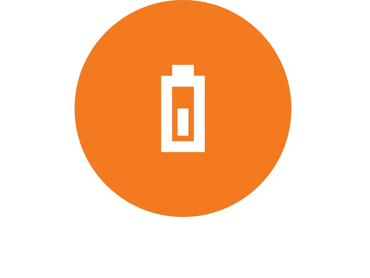 Icono de batería dentro de un círculo naranja.